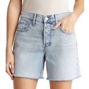 Veronica Beard Shiloh Denim Shorts Pebble Stone Wash Size 27 Button Fly Raw Hem